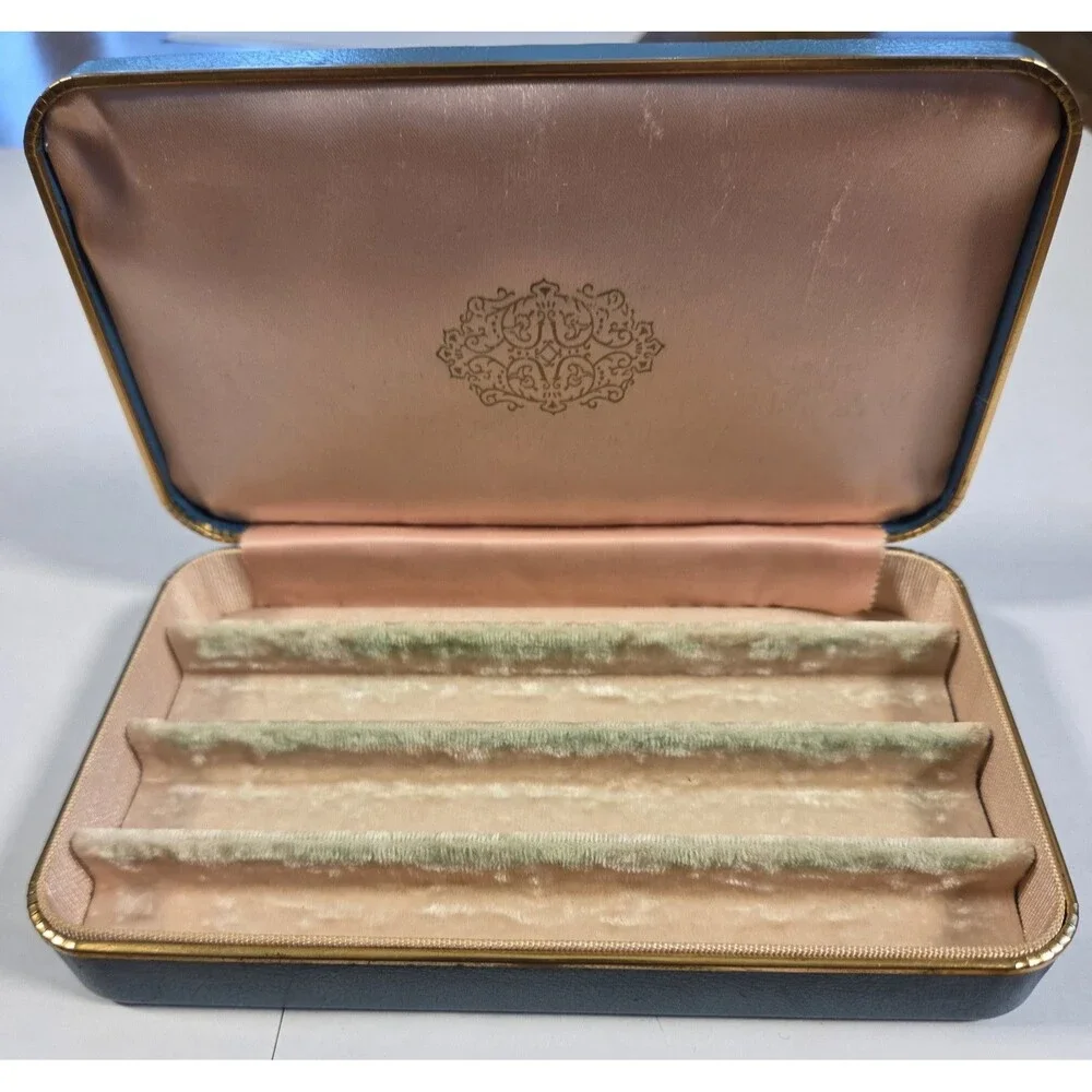 Vintage Farrington Blue Jewelry Box Velvet Lined Faux Leather‎ Case